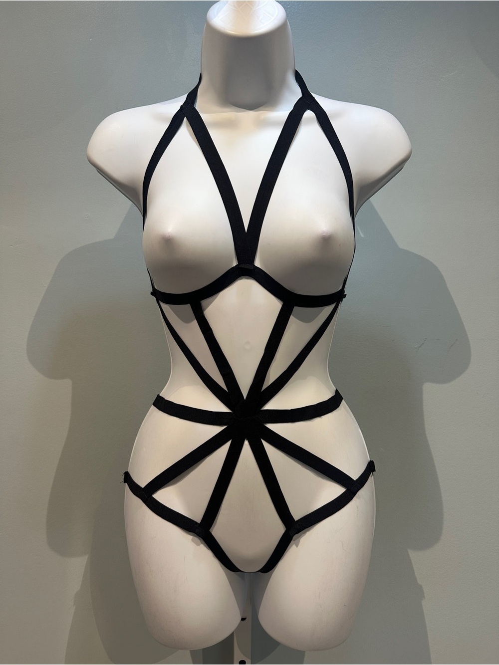 Black Strappy Cutout Lingerie Bodysuit NWOT